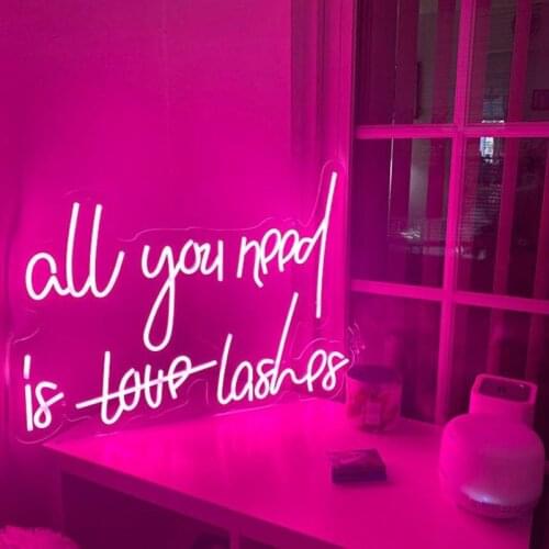 Custom Logo All You Need is Love Lashes Transparent Acrylic Plexiglass Neon Sign Light Letter Board Party Background Decor