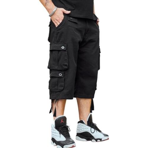 Tide Plus Size Cropped Trousers Multi-pocket Mens Baggy Cargo Pants Joggers Leisure Fashion Men Clothing Calf-Length Pants