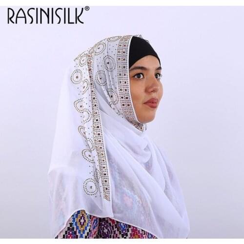 Plain Muslim Hijabs Premium Bubble Chiffon Scarves For Women Shawls Headscarf Exquisite Rhinestone Floral Islamic Voile 70x170cm