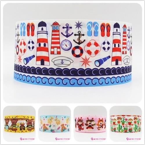 Q&N ribbon 16mm 22mm 25mm 38mm 50mm 75mm anchor bear cactus printed grosgrain ribbon webbing 50yards/roll for hair tie