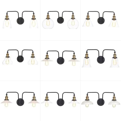 RH industrial Nordic personality style bedroom indoor Mediterranean cafe wall lamp, wrought iron double glass