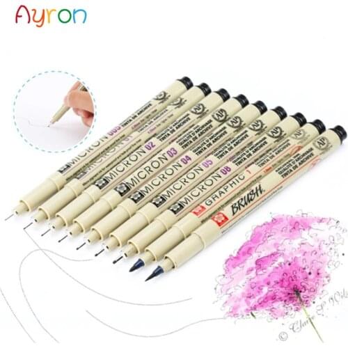 7/9/11Pcs Black Sakura Pigma Micron Pen Waterproof Hand-Drawn Design Sketch Needle Pen Fineline Pen Supplies