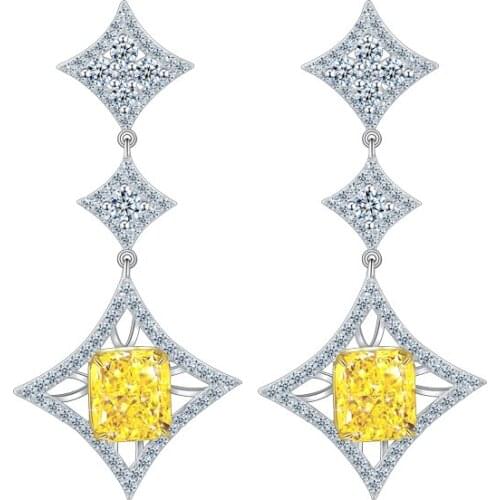 Imitation Rhodium Plated 6.0ct/2pcs 8.5*7.5mm Simulated Yellow Diamond 2021 Fashion Jewelry Earrings In 18K Gold