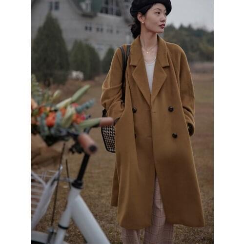 Retro wool double-breasted coat for fall/winter 2021 new loose long casual woolen coat