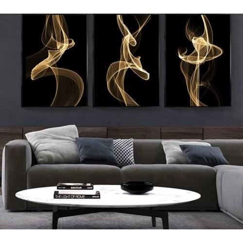 Nordic Minimalist Abstract Gold Line Canvas Paintings Black and Gold Posters Print Wall Art Picture Living Room Hotel Home Decor