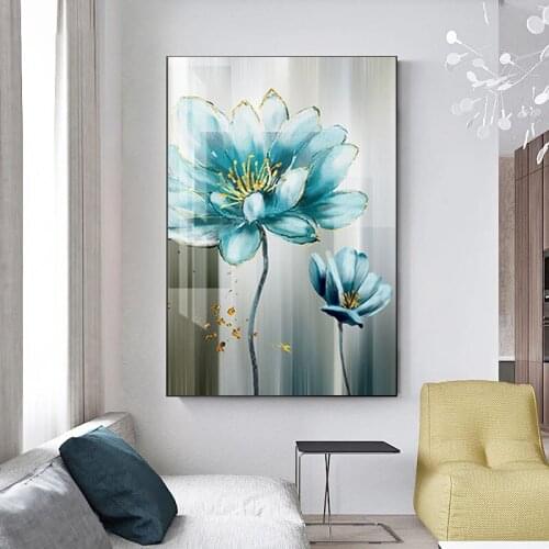 Modern Scandinavian Blue Flower Canvas Painting Wall Art Nordic Posters and Prints Wall Pictures for Living Room Decoration