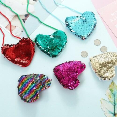 New Fashion Kids Girl Children Sequined Print Shoulder Bag Crossbody Heart Mini Bags 6 Colors
