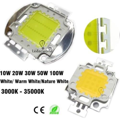 10W 20W 30W 50W 100W High Power LED Chip 45mil 3000K to 35000K Integrated SMD COB Beads Warm White Nature White Cold White