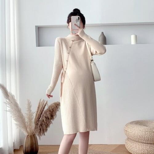 High Quality Warm Knitted Maternity Sweaters Autumn Fashion Knee-Length Bottoming Shirts for Pregnant Women Pregnancy Dress Tops
