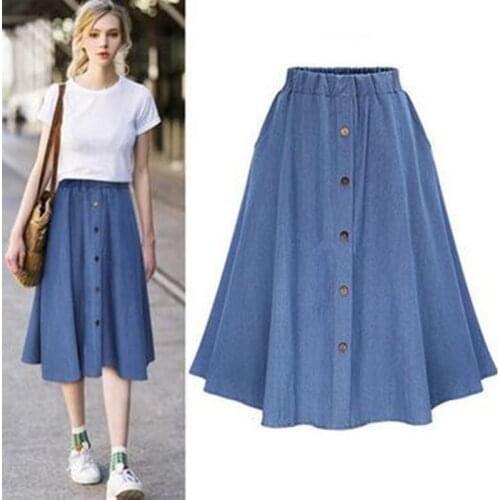 Freeshipping New Summer Autumn Women Skirts Vestidos Free Size Fashion Solid Button Casual Loose Jeans Skirt For Women Denim