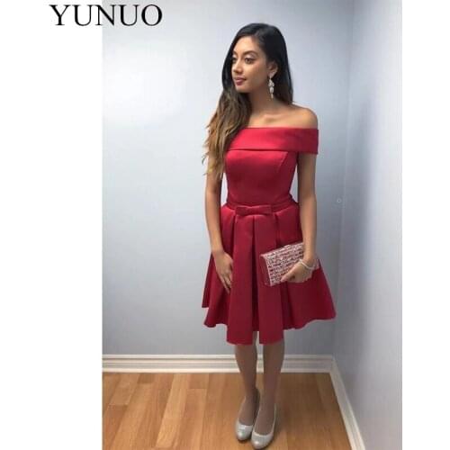 YuNuo Textured Off the shoulder Short Prom Dress with Bow Sash N65
