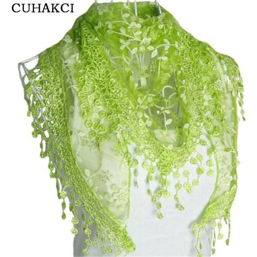 CUHAKCI Female Wraps Women Lace Triangle Scarf Silk Flower Girls Tassel Casual Shawls and Scarves 18 Colors