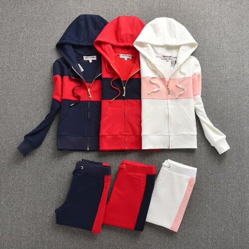 2021 Womens White Velvet Spring/Fall Fabric Tracksuits Velour Suit Hoodies Zipper 2 Piece Set Cotton Hoodies+pants Hoodies Suit