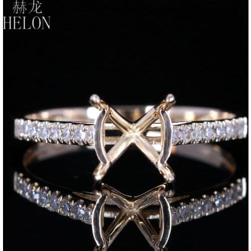 HELON 7-8mm Round Cut Diamond Solid 14k Yellow Gold Semi Mount Engagement Wedding Ring Setting For Women Romantic Trendy Jewelry