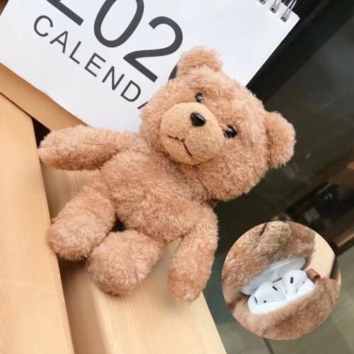 Winter Cute Plush Bear for Apple Airpods Case1 2 Teddy Bear Bags for Cartoon Headphones Case Box Brown Charms
