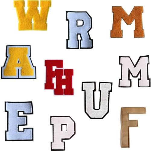 1 Pcs A,E,FH,W,M,VP English letters Towel embroidery icon Iron on Patch for Clothing DIY Stripes Clothes Patchwork Custom Badges