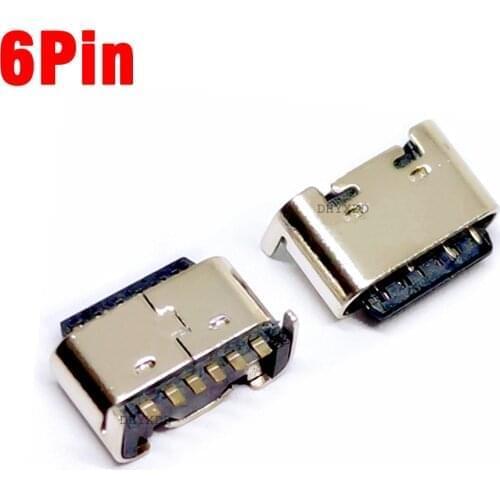 10pcs Micro USB JACK 3.1 Type-C 6pin DIP4 90 degree female Connector For Mobile Phone Charging port Charging Socket