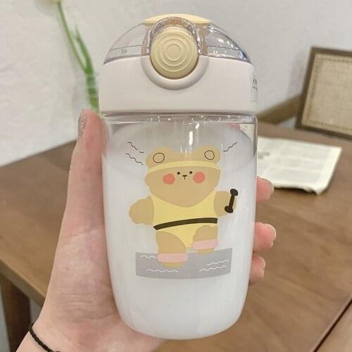 350ml Cartoon Bear Drink Water Straw Bottle Cup Plastic Ttle for Baby Kids Children Student Boy Girl Creative Gift Wholesale