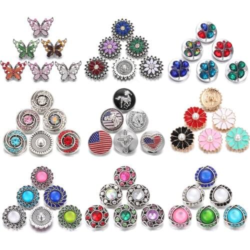 6pcs/lot Wholesale Snap Jewelry Mixed Rhinestone Flower 18mm Snap Buttons for Snap Bracelet Bangle Interchangeable Jewelry