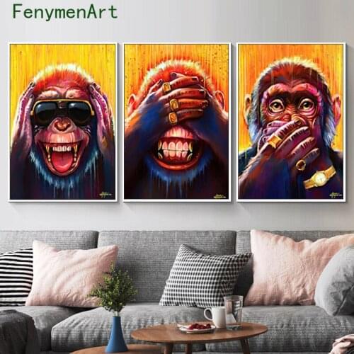 Abstract Gold Monkeys Canvas Pictures Graffiti Pop Art Animal Wall Posters and Prints Bar Bedroom Decor Decorative Paintings