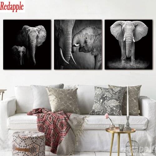 Diamond embroidery sale black white elephant pattern 3d diy diamond painting cross stitch full square round drill mosaic 3 pcs
