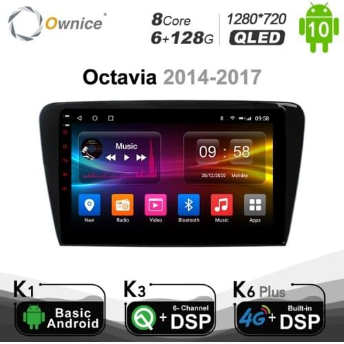 6+128G QLED Android10.0 8 Core 1280*720 Car Radio DVD Player GPS for Volkswagen Octavia 2014 -2017 DSP SPDIF navigation 4G LTE