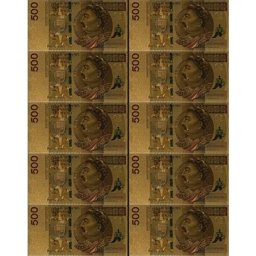 Free Shipping 10 Pieces / Set Polish Currency Color 24K Gold Foil Bills Banknotes 500 Zloty Bank Gifts
