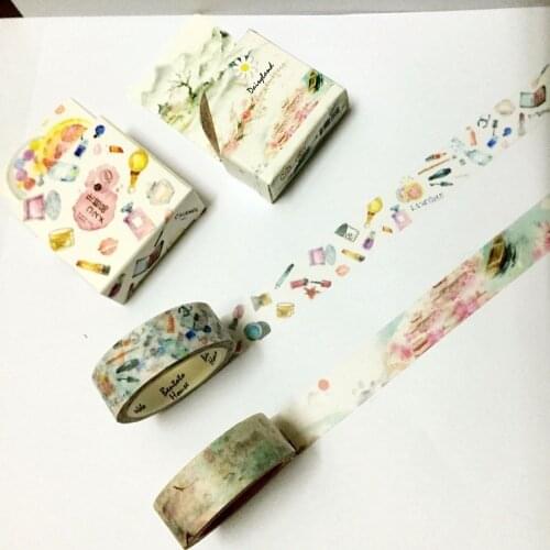 Free shipping washi paper tape with color box/15mm*5m landscape and 15mm*7m color cosmetic masking japan washi tape