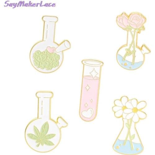 Plant Lover Lab Enamel Pins Flask Test Tube Brooch Lapel Badge Bag Cartoon Scientist Jewelry Gift broche vintage para mujer