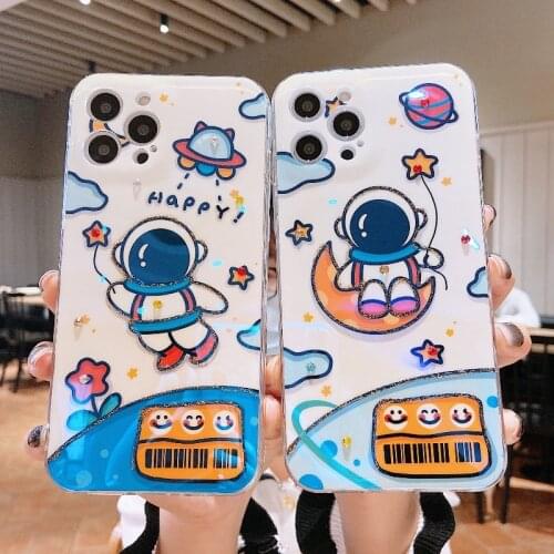 Sumkeymi Astronaut Planet Phone Case For iPhone 11 12 Pro Max XR XS Max 7 8 Plus SE Cartoon Funny Soft Silicone Back Cover