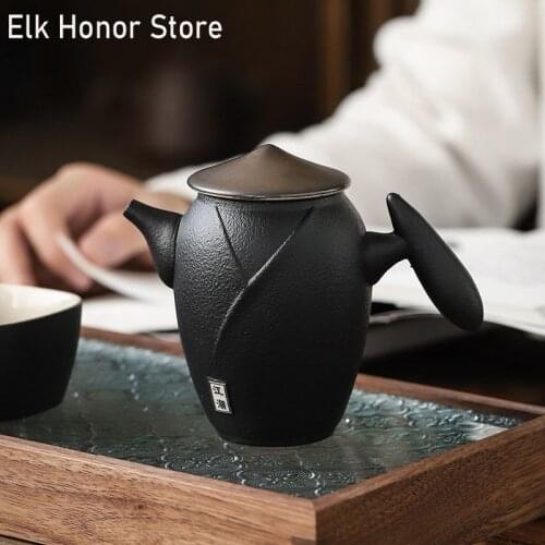 230ml Dehua Black Ceramic Kung Fu Tea Teaware Coarse Ceramic Travel Bubble Teapot Gilding Rust Glaze Customized Teaset