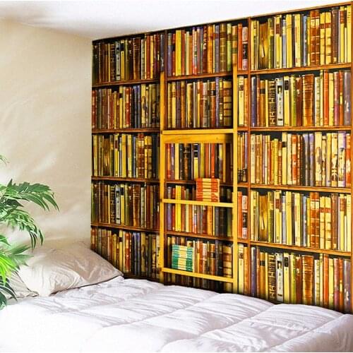 Bookshelf Full Of Books Print Decorative Wall Tapestry Hippie Wall Hanging for Bedroom - Bee Yellow - 230X150CM 130X150CM 5 Size