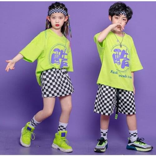 Kids Street Dance Wear Short-Sleeved Hiphop Outfits ChildrenS Day Jazz Performance Clothes Girls Hip Hop Dance Clothes DQS6993