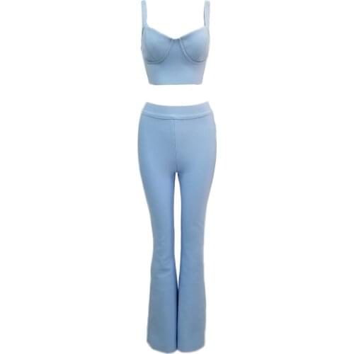 Women Set Party Workout Sport Pants Bra Clothing Short Crop Top High Waist Long Pants 2 Piece Set Suits