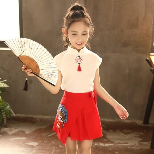 Children hanfu Clothes Girl Teen Baby Fashion Lantern T Shirt Tops Cute Hua Dan Skirt Tang Suit Teenage Girls Clothing 2PC