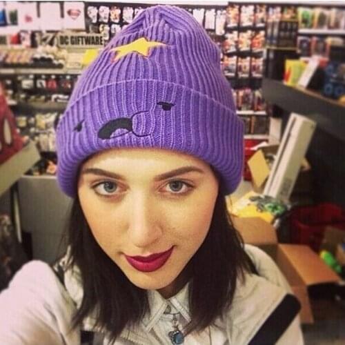 Cartoon Knitted Cap Bilayer Autumn Winter Female Korean Street Style Adjustable Star Smile Face Pattern Warm Cold Proof Hats