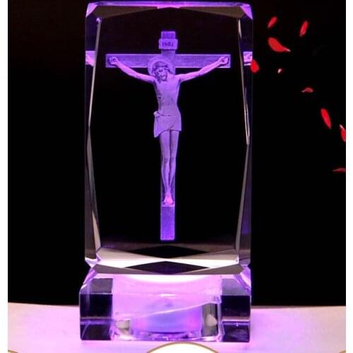 Christianity Catholicism Religious efficacious pray HOME family Safety Healthy Talisman 3D Crystal Jesus Christ The CROSS