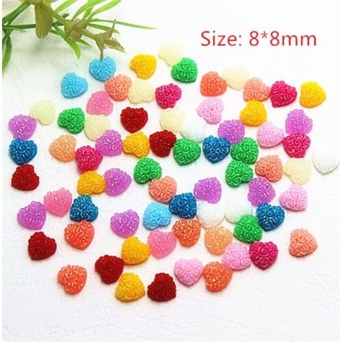 200pcs 8mm resin rose flower heart flatback cabochon for DIY craft scrapbooking /nail decoration