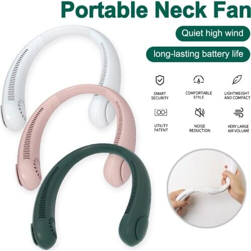 Mini Neck Fan Portable Bladeless Fan USB Rechargeable Leafless Hanging Fans Air Cooler Cooling Wearable Neckband Fans wholesale