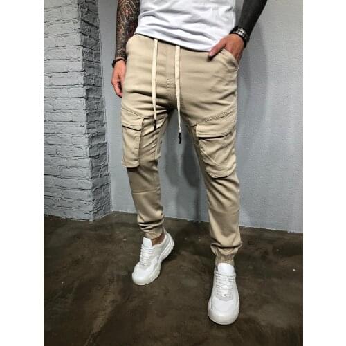2021 Fashion Brand Slim Sports Trousers European And American Mens Small Feet Casual Multi-Pocket Overalls