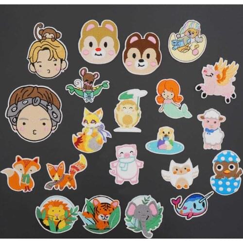 Cartoon Piggy Elephant Tiger Embroidered Iron On Patches DIY Kids Clothes Stripes Cute Anime Badge