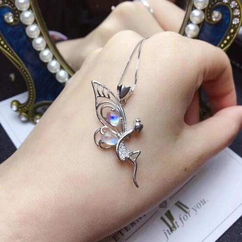 Natural blue moonstone necklace Pendant S925 silver natural gemstone Pendant Elegant cute dance angel girl party gift jewelry