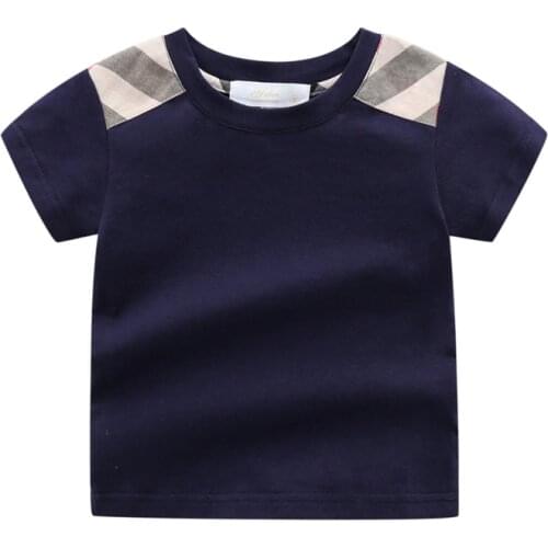 New arrival 2021 Summer fashion brand style kids clothes short-sleeved cotton Plaid stripes top boys and girls T-shirt 1-6 years