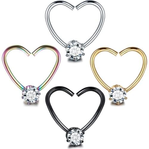 1Pc Stainless Steel Daith Heart Cartilage Tragus Piercings Hoop Lip Nose Rings Helix Earrings Ear Stud Ear Cuff Body Jewelry