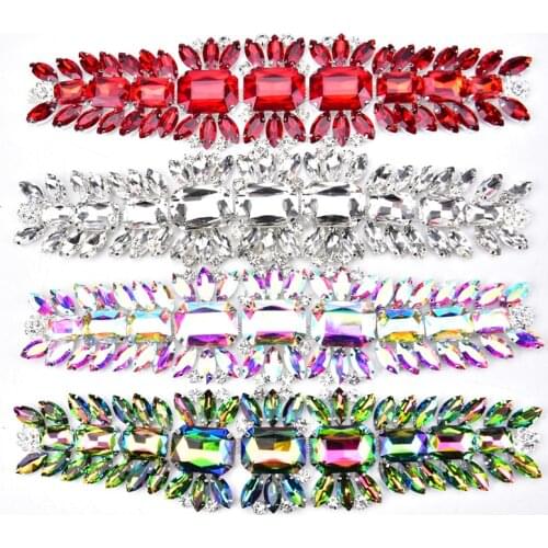 Diamond Applique 20X5Cm 9 Color Crystal Leaf Long Patch Ab Rhinestone Glass Welding Flower Silver Decal Wedding Belt Accessories