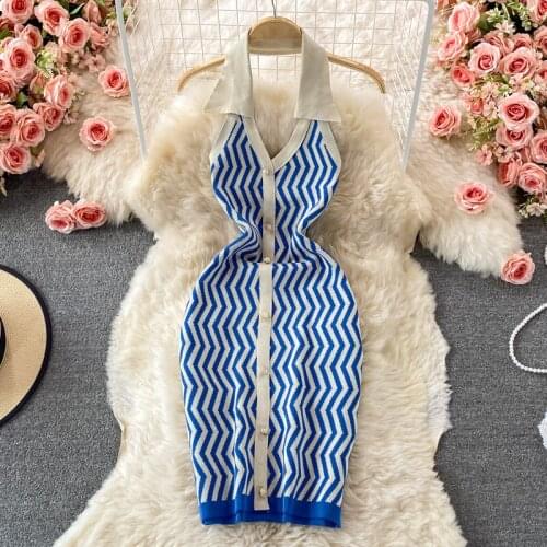 Y2K Knitted Bodycon Stripped Dress Bodycon Halter Neck Backless Sleeveless Maxi Dresses Vestido Sexy See Through Feminino Robe