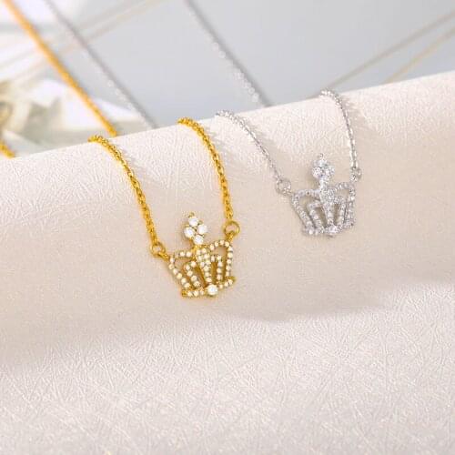 V Attract Vintage Cz Crown Necklace Pendants For Women Jewelry Gold Dainty Simple Stainless Steel Ketting Chian Collier Femme