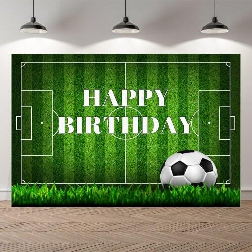 Neoback Customized Football Soccer Field Green Grassland Boy Birthday Kids Backdrop Vinyl Photography Background Photo Studio