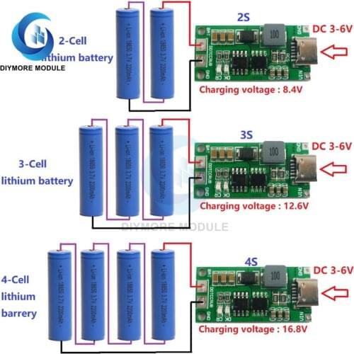 Multi-Cell 2S 3S 4S Type-C To 8.4V 12.6V 16.8V Step-Up Boost LiPo Polymer Li-Ion Charger 7.4V 11.1V 14.8V 18650 Lithium Battery