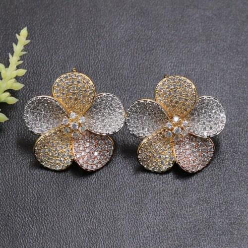 Lanyika Exquisite Flower Stud Earrings Middle East for Woman Wedding Party Cubic Zirconia Full Micro Inlay Popular Luxury Gifts